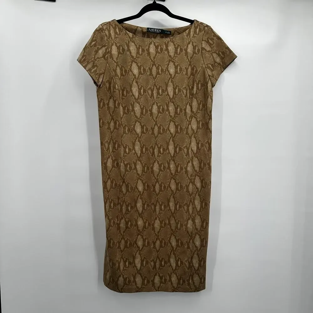 Lauren Ralph‎ Lauren Dress Womens Medium Snake Print Sheath Stretch Midi Chic